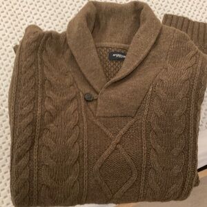 Mcgregor Sweater Mens XL Brown Lambswool Cable Knit Aran Pullover Loop Collar
